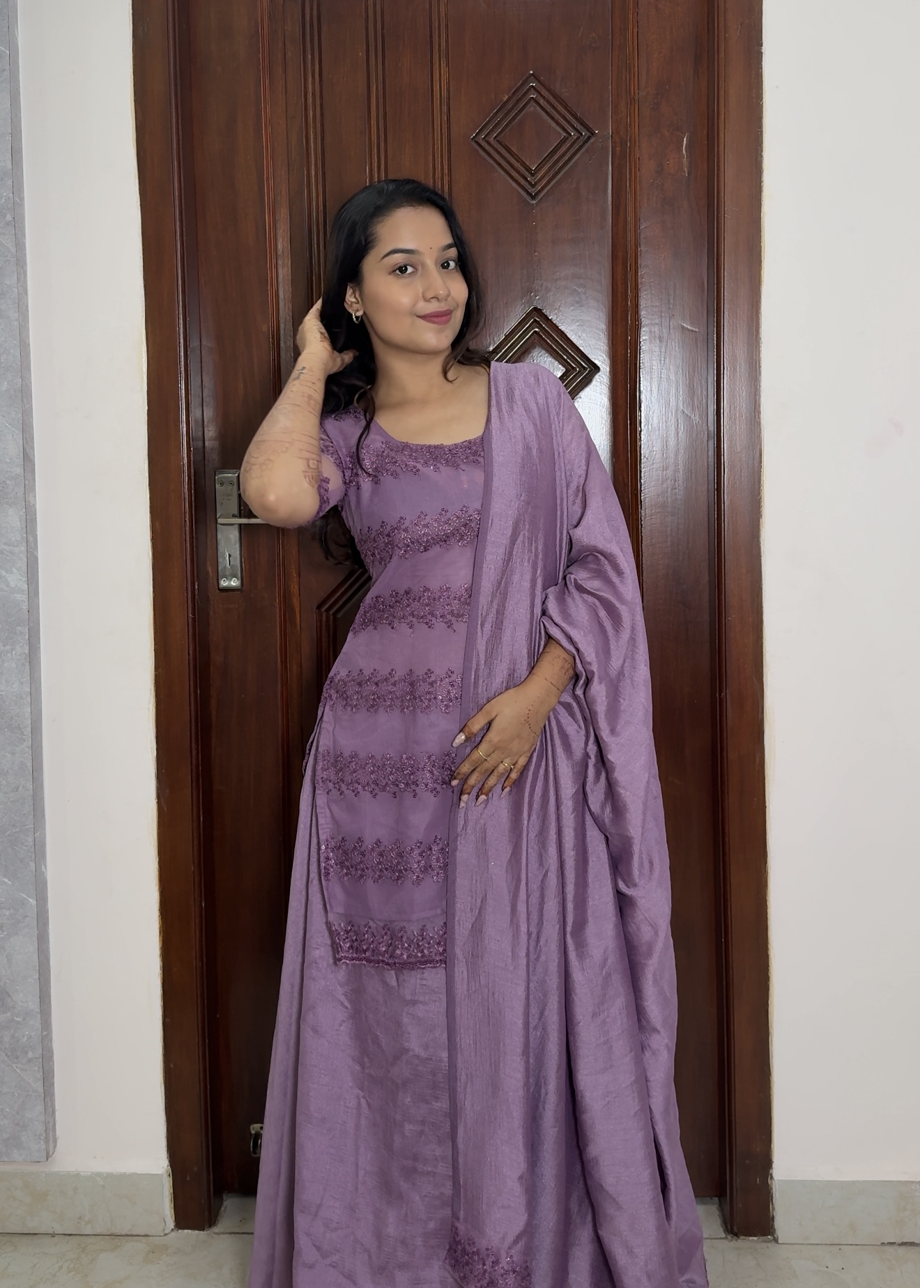Net embroidery sharara set - Lavender - Image 2