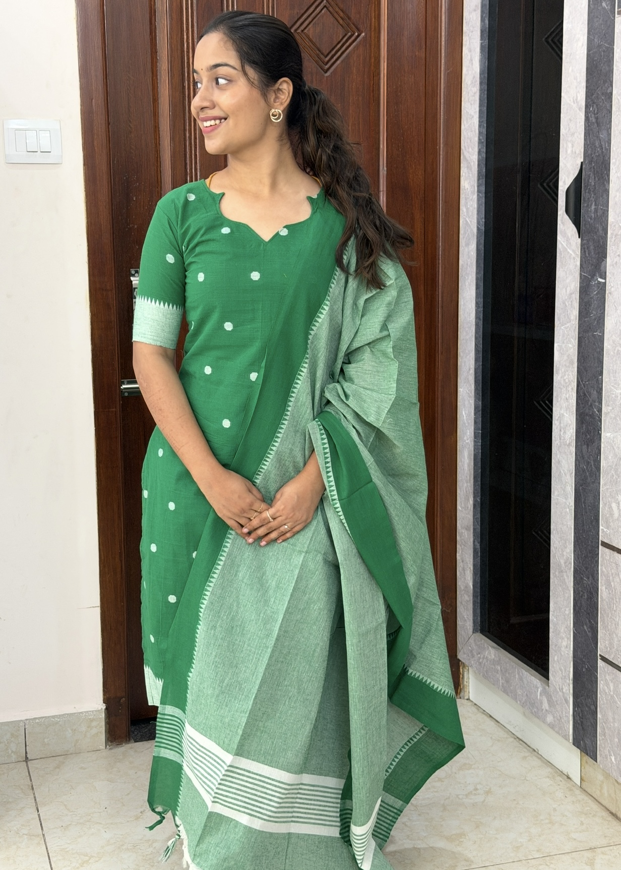 Cotton coin butta 3 piece set - Green