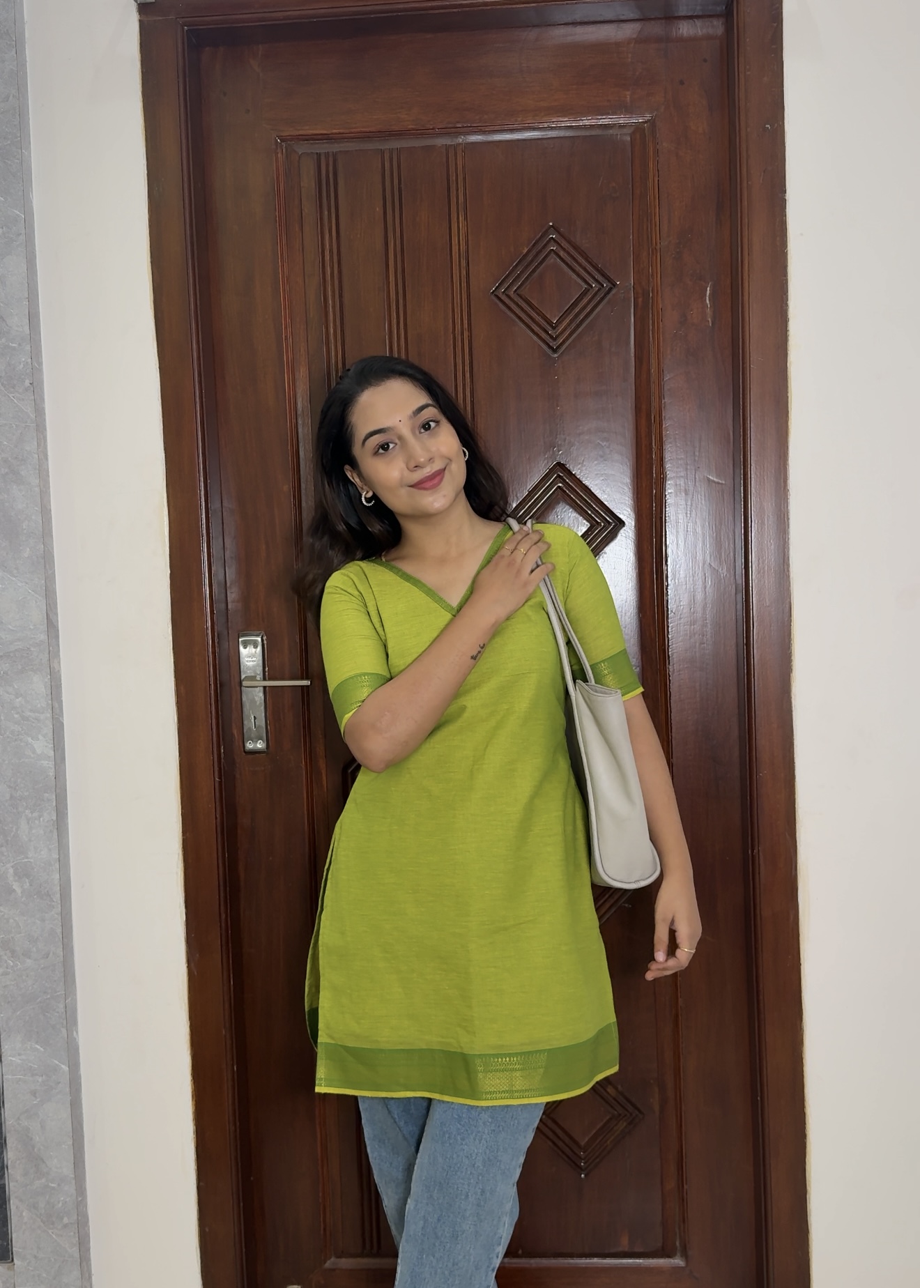 Mangalgiri short kurti – parrot green