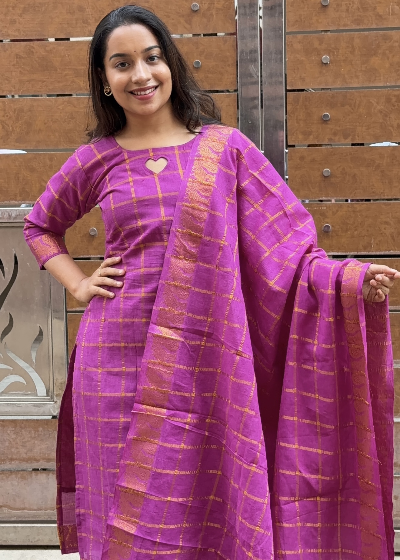 Kattam sungudi cotton kurti set – Pink