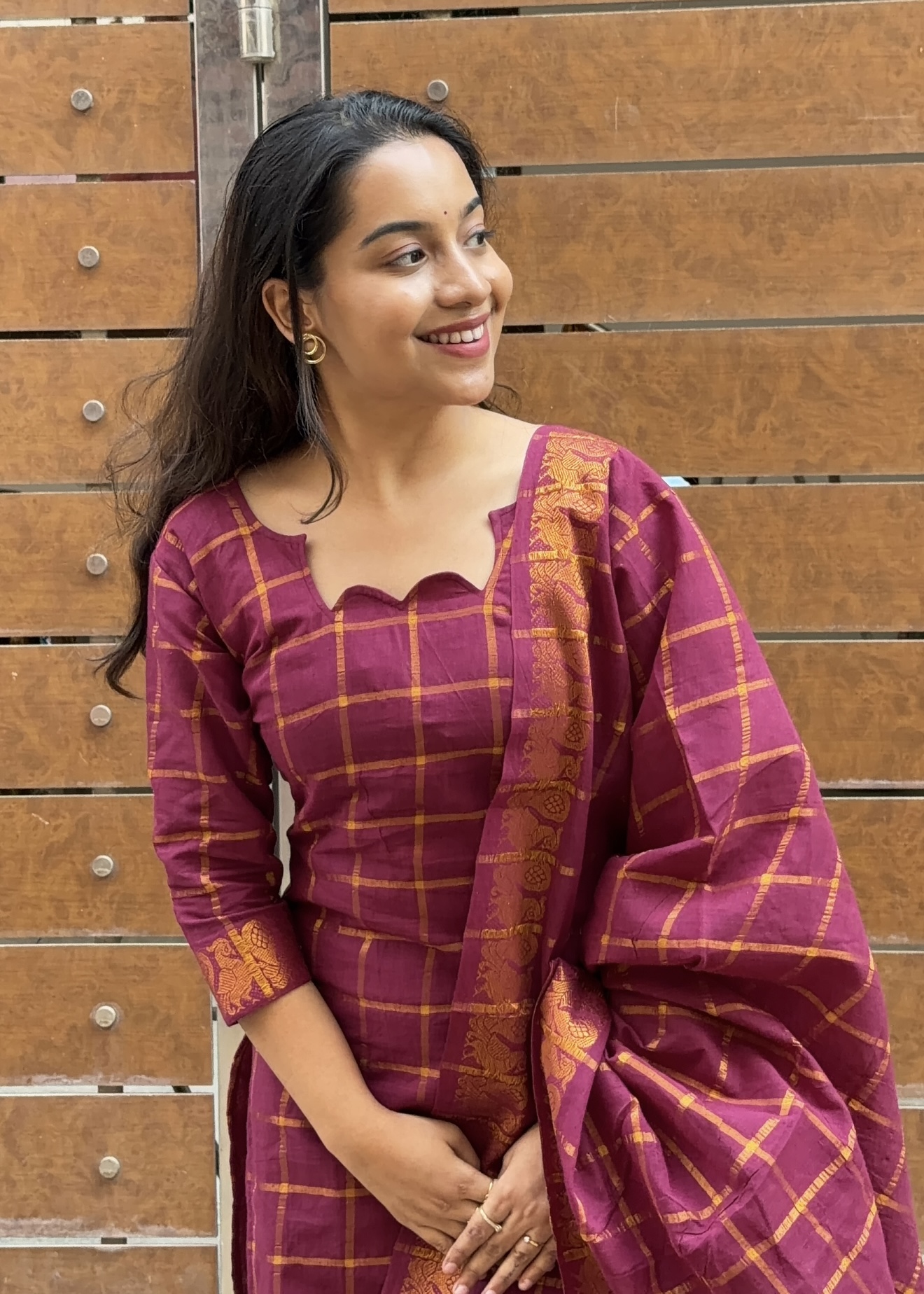 Kattam sungudi cotton kurti set - Maroon - Image 2