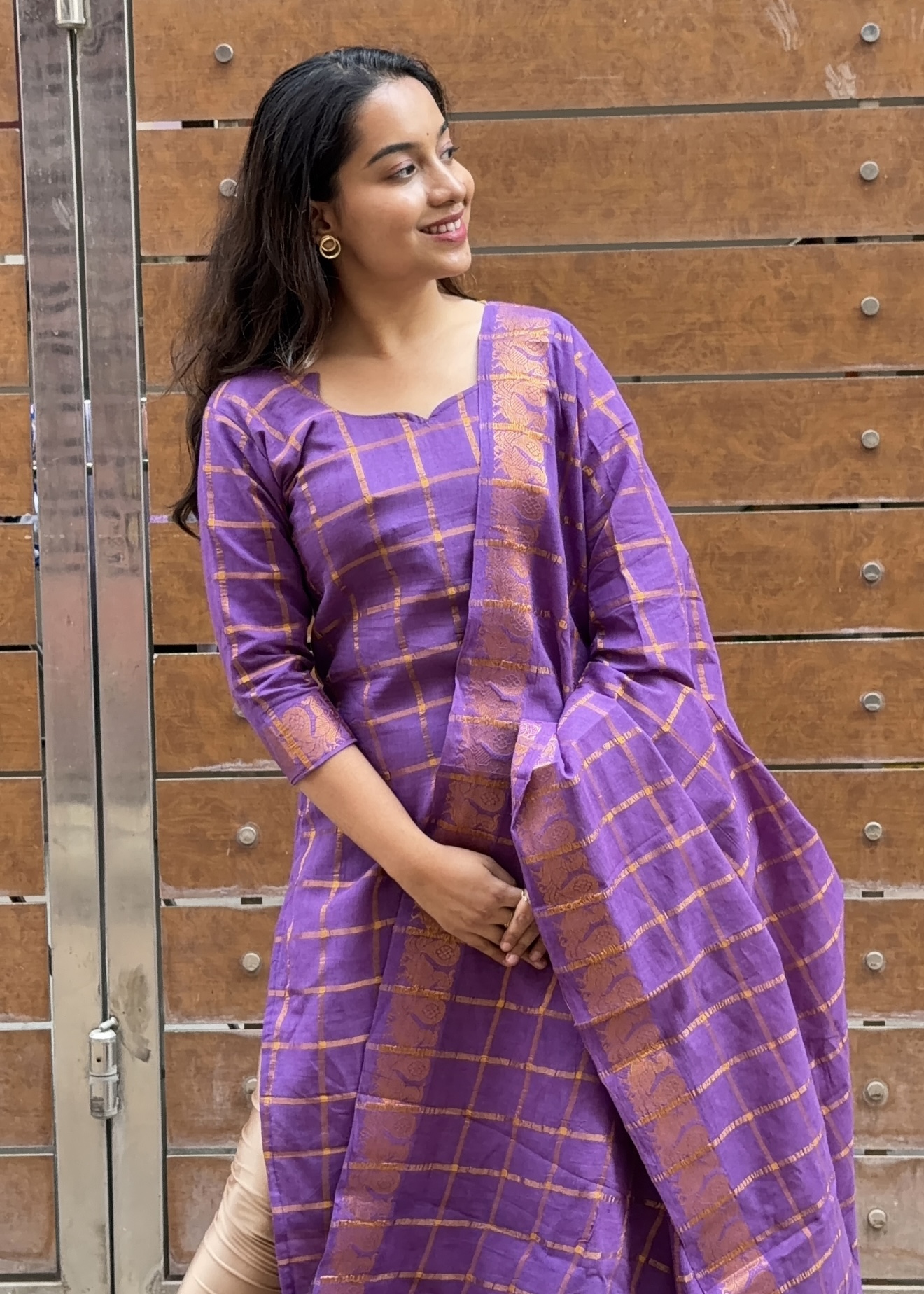 Kattam sungudi cotton kurti set - Lavender