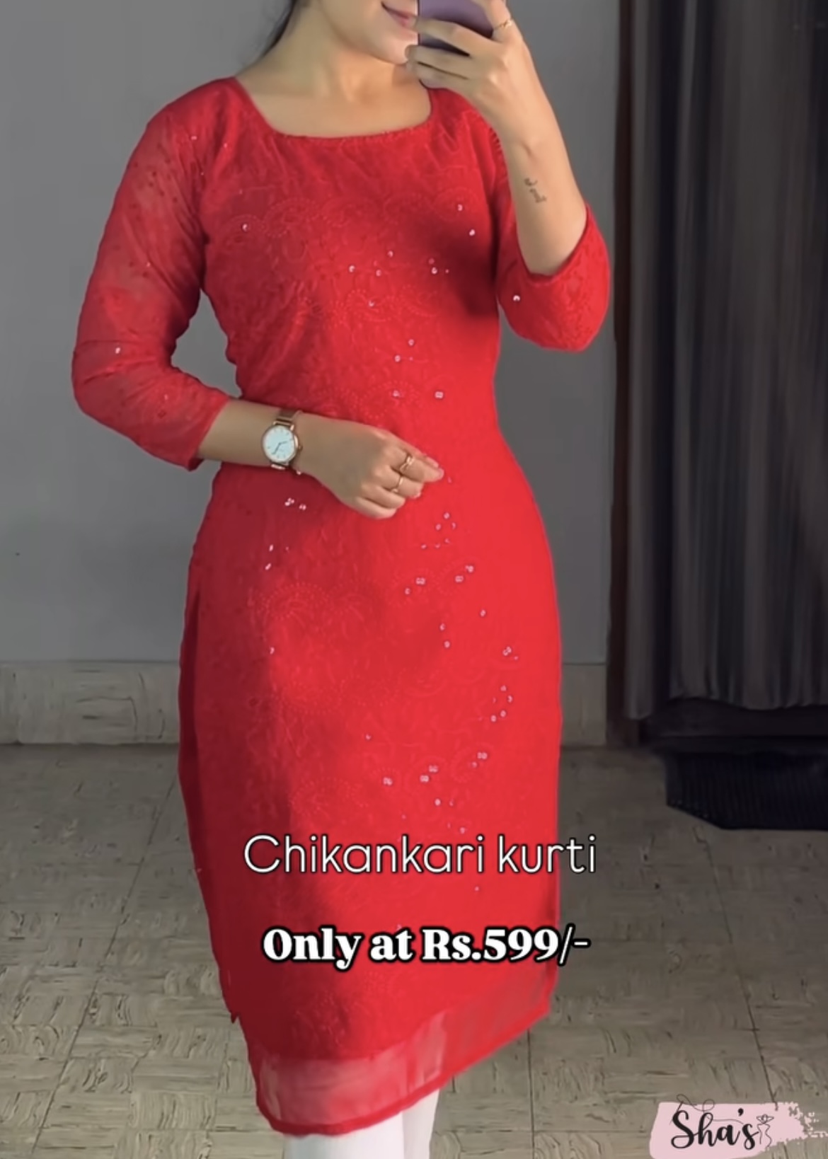 Chikankari Kurti – Red