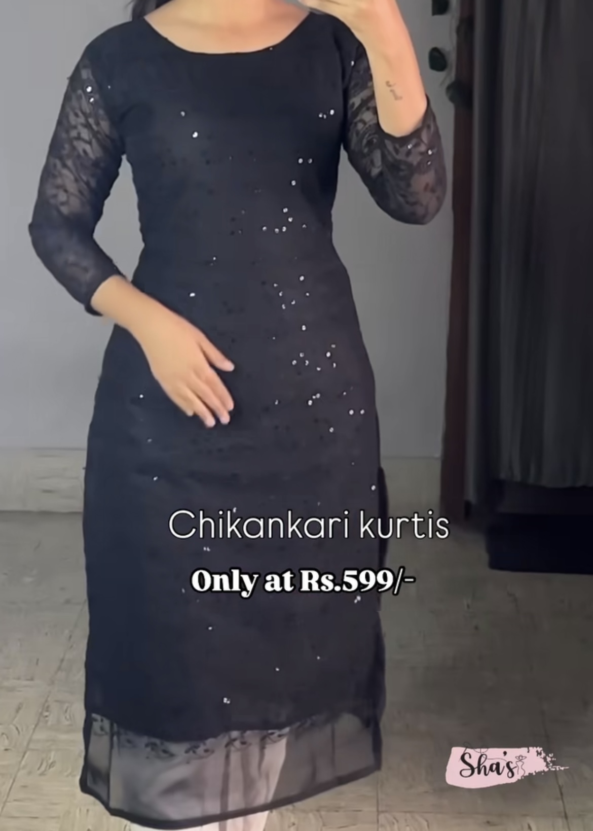 Chikankari Kurti – Black