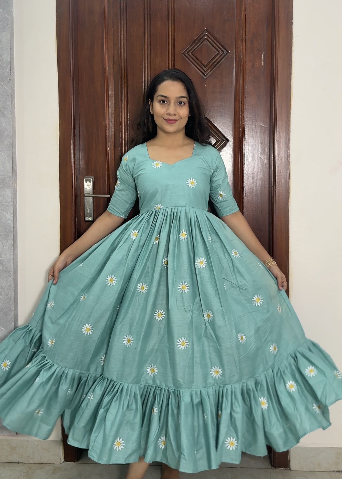 Kora cotton dress - Blue sunflower