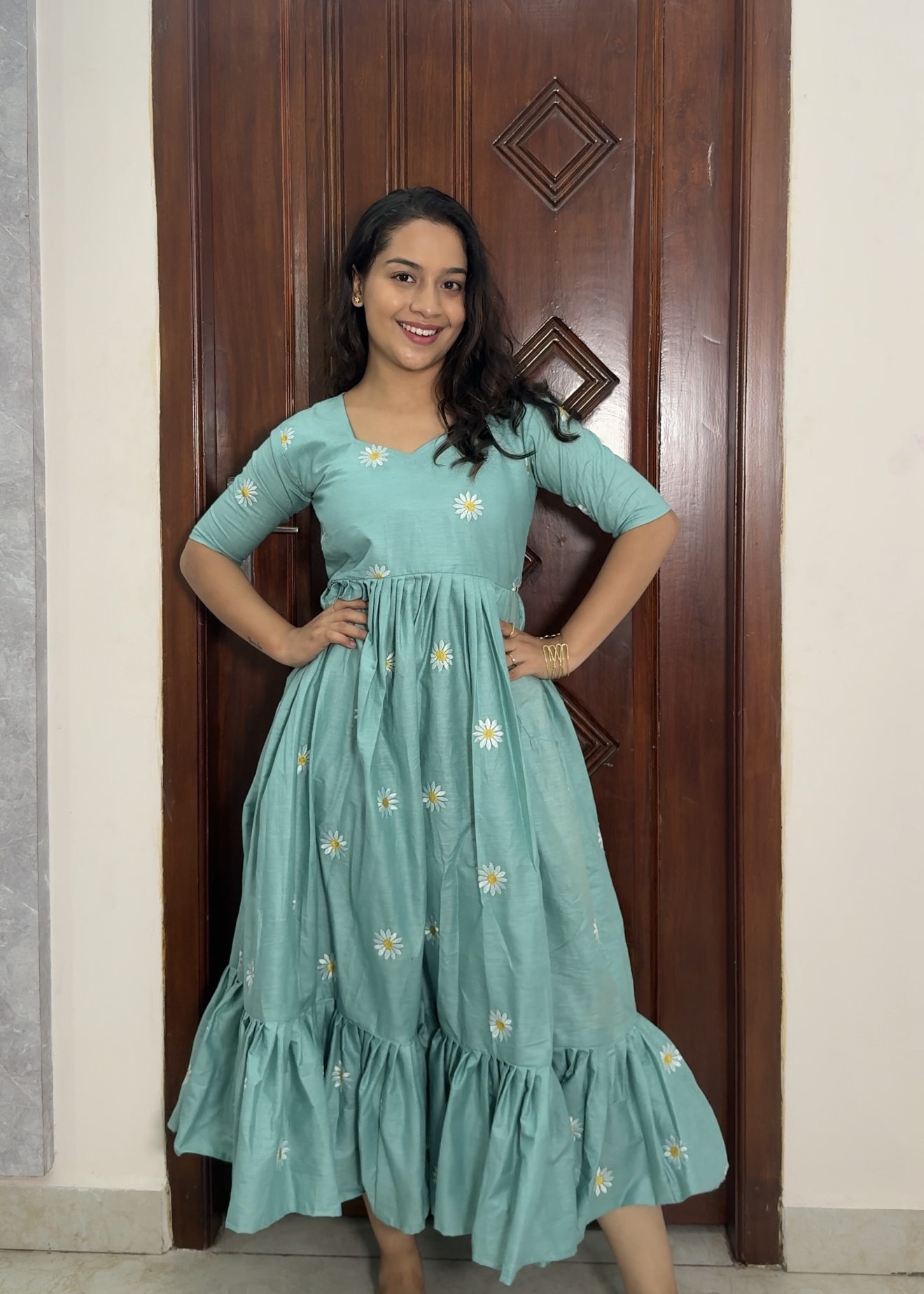 Kora cotton dress - Blue sunflower - Image 3