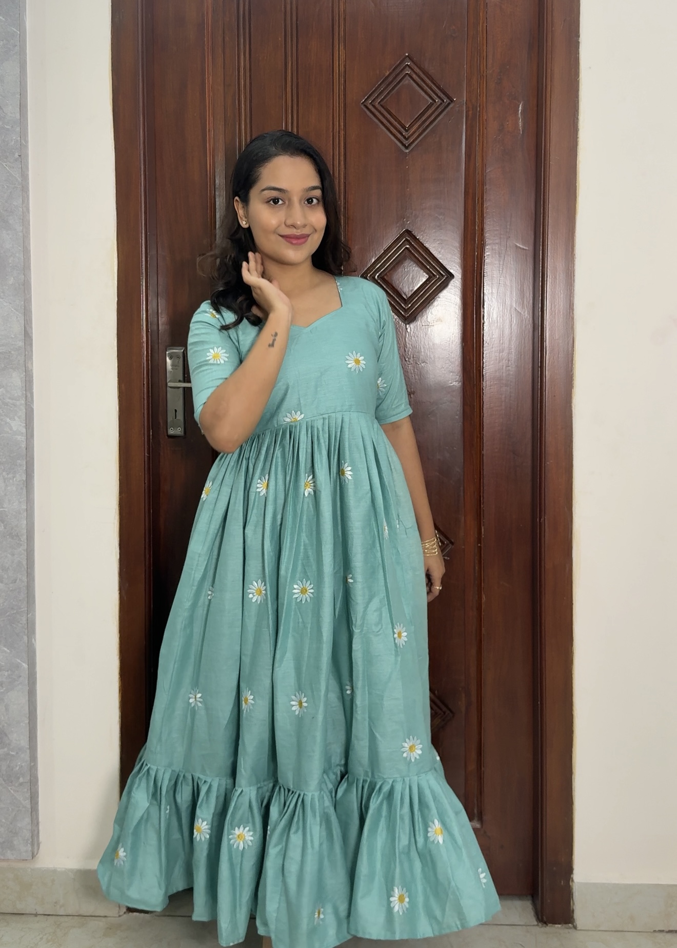 Kora cotton dress - Blue sunflower - Image 2