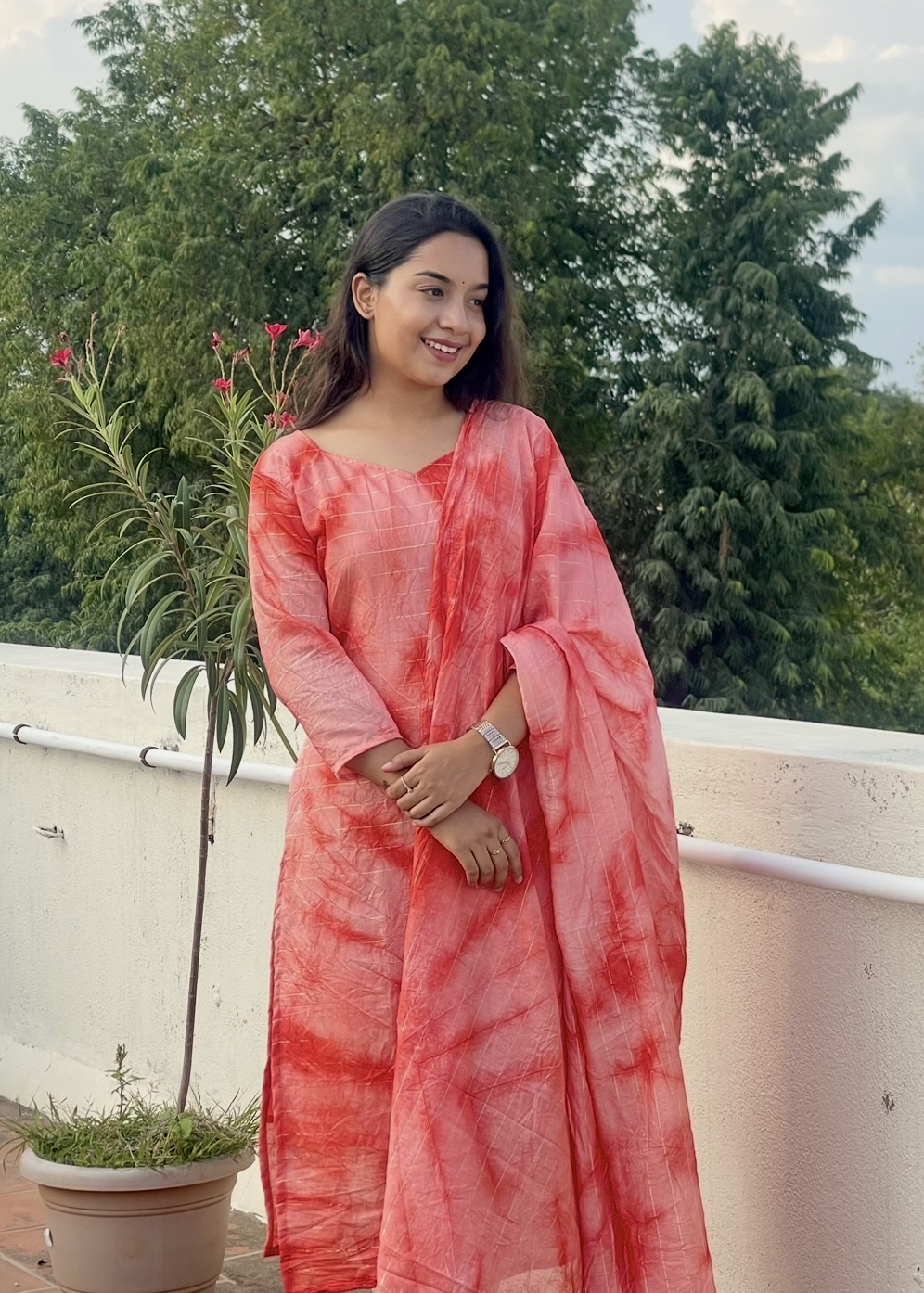 Bandhini kurti – Tomato pink