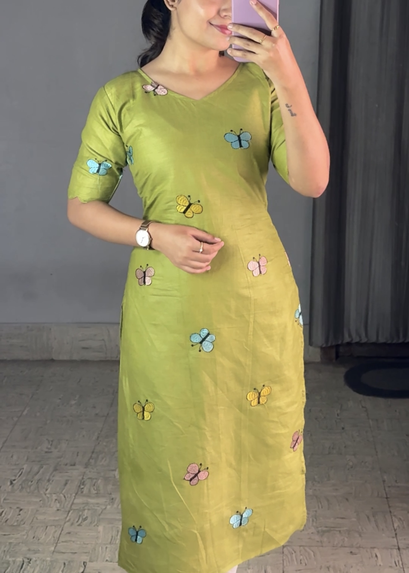 Kora cotton color butterfly – Light green