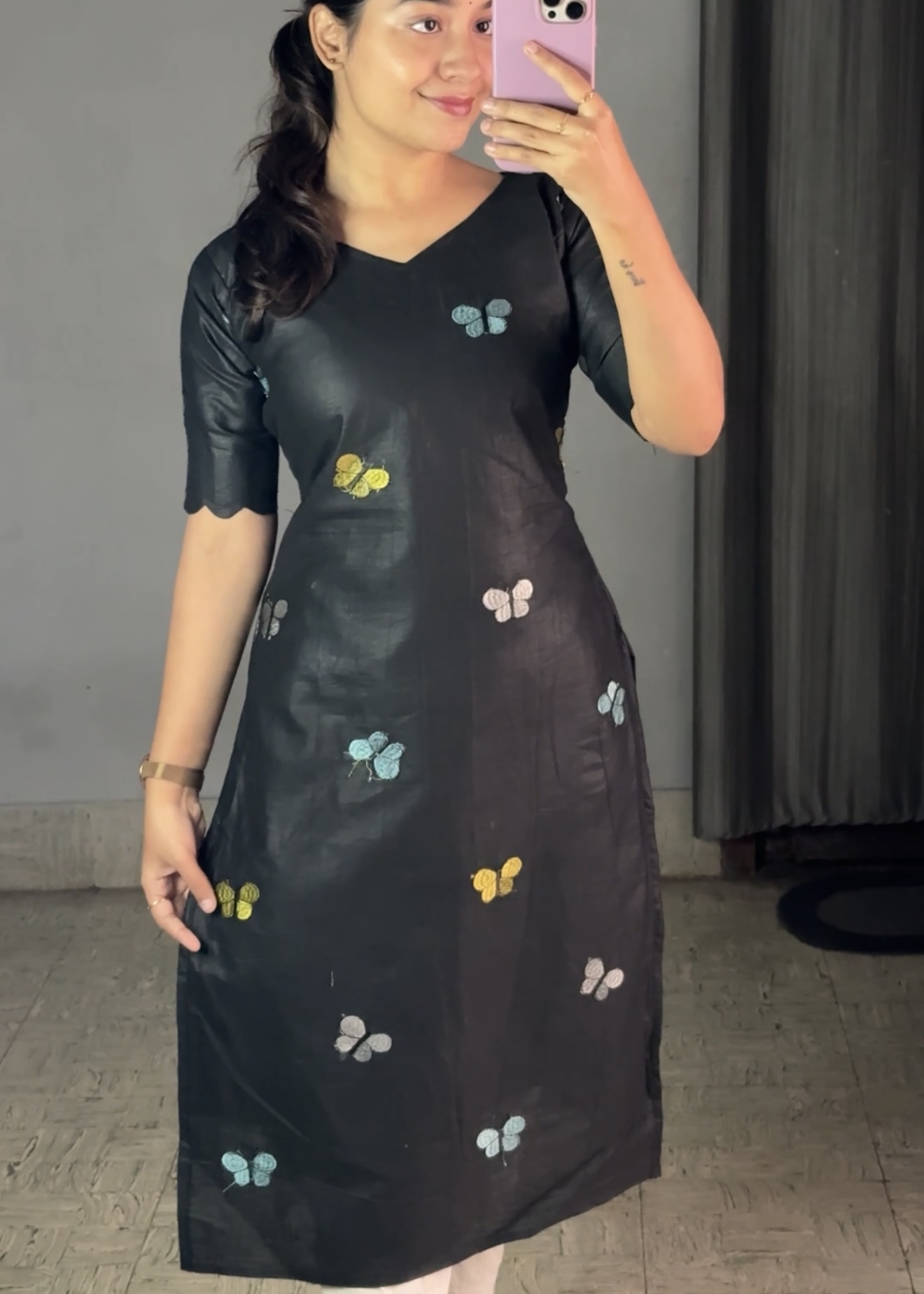 Kora cotton color butterfly – Black