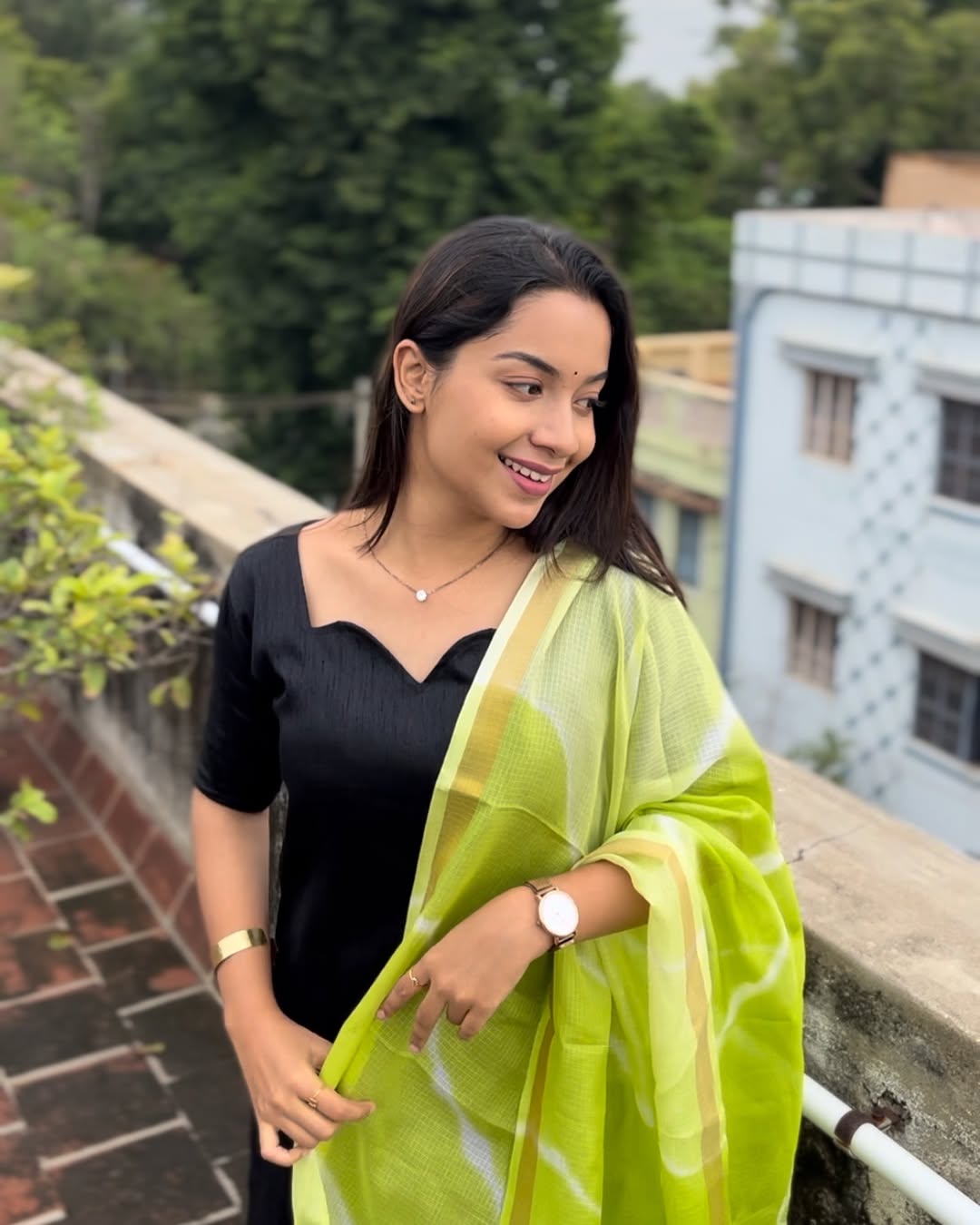 Black kurti with green dupatta