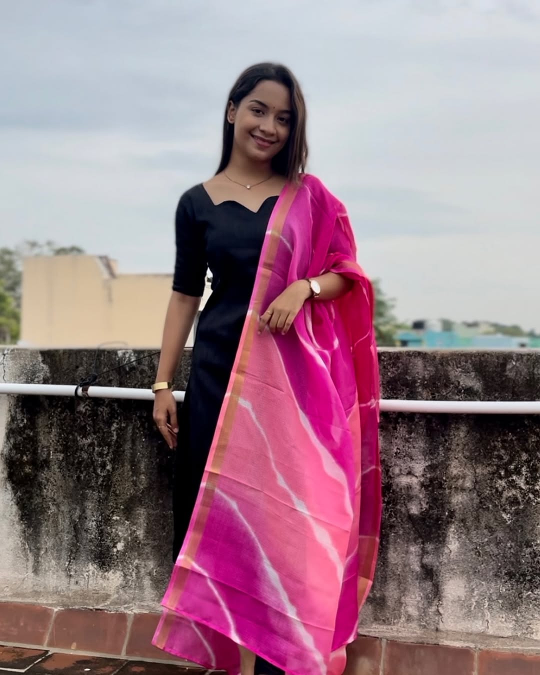 Black kurti with rose duppata