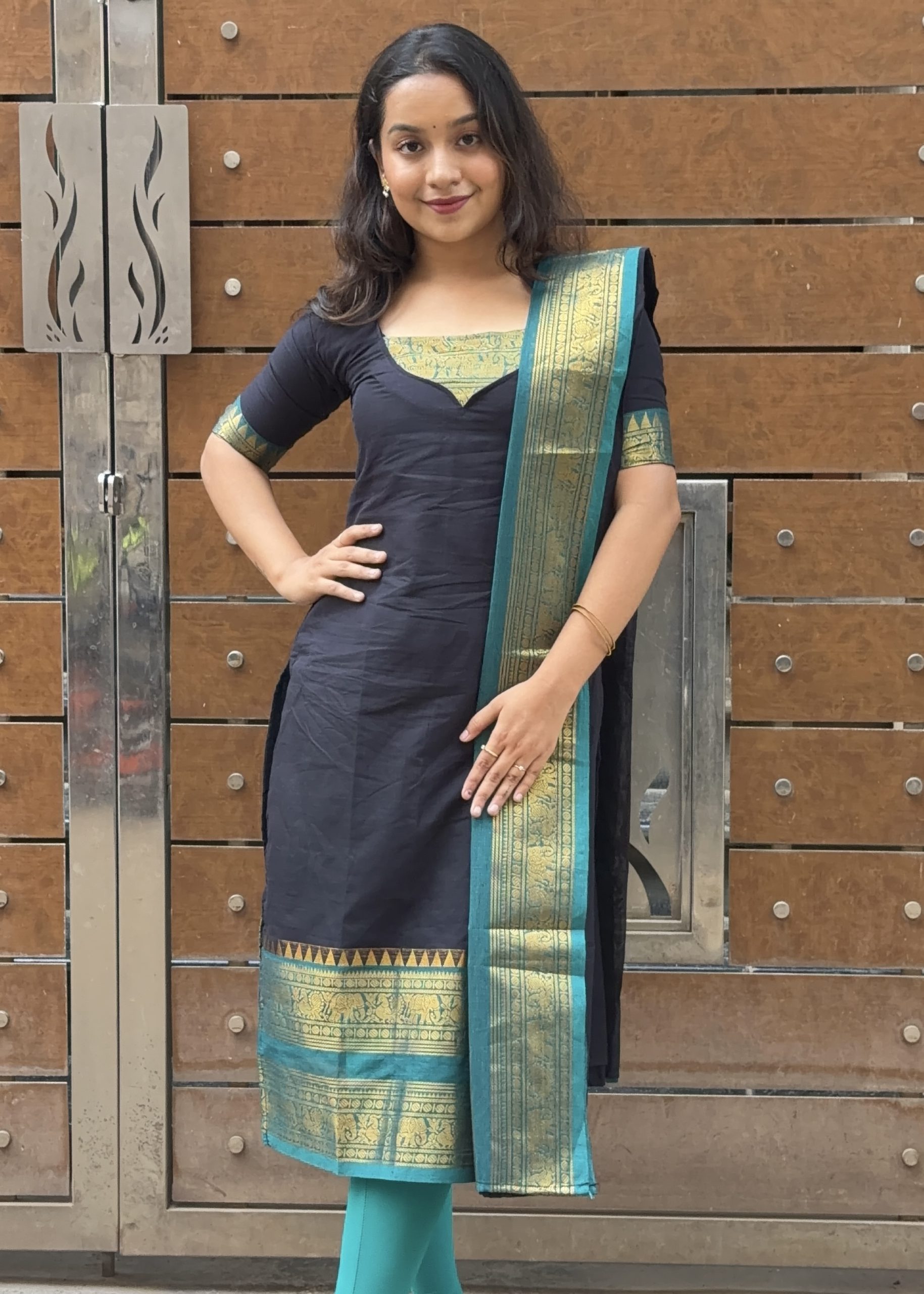 Kanchi Cotton Elephant Border - Black