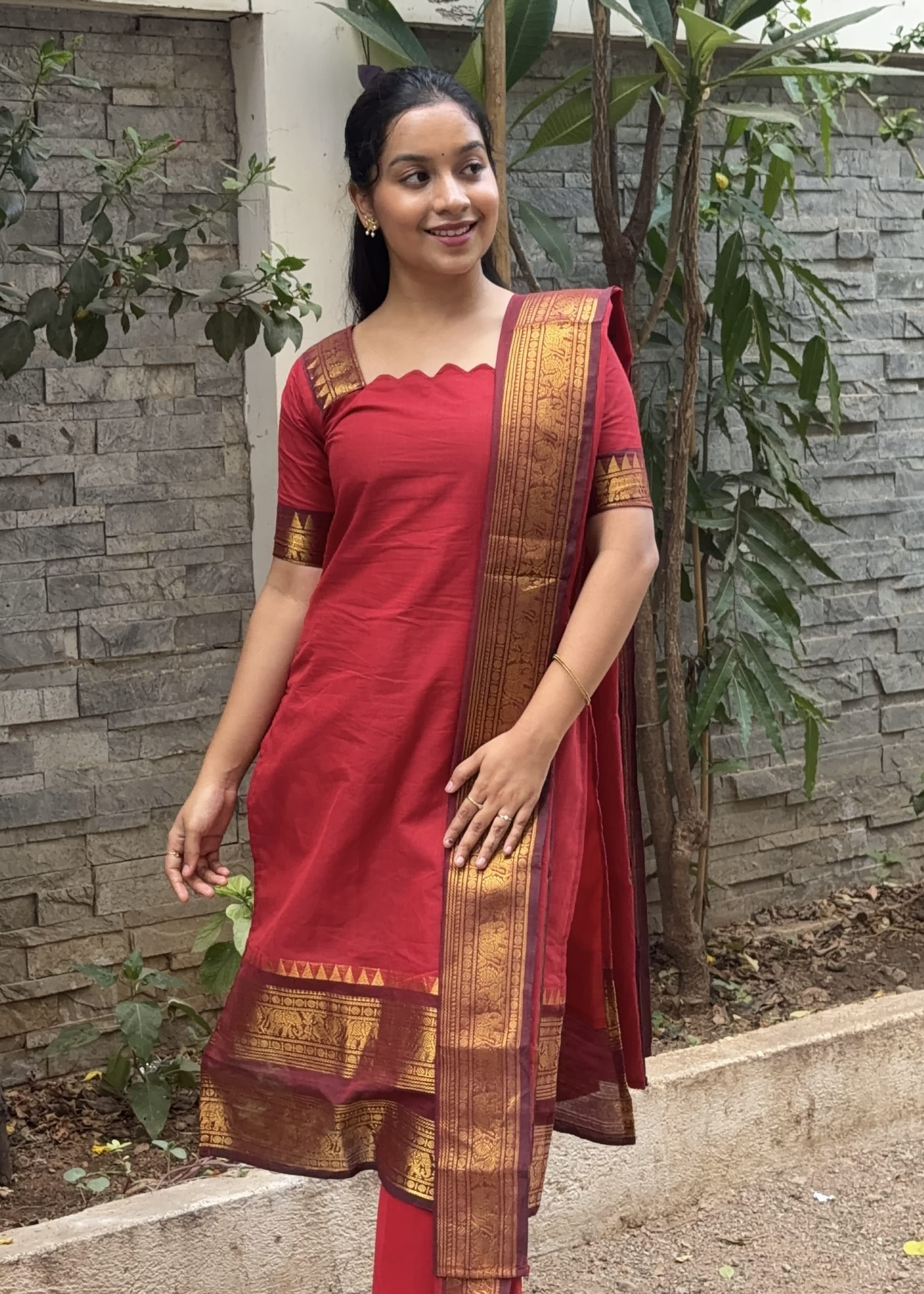 Kanchi Cotton Elephant Border - Red - Image 2