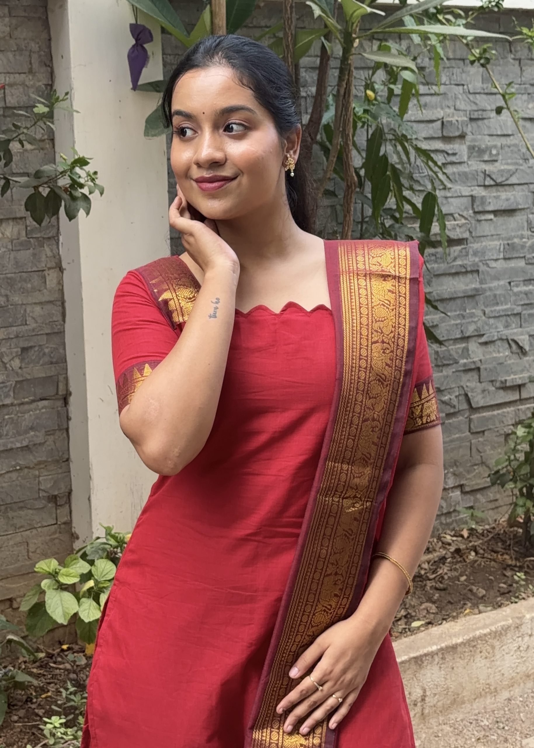 Kanchi Cotton Elephant Border - Red - Image 4