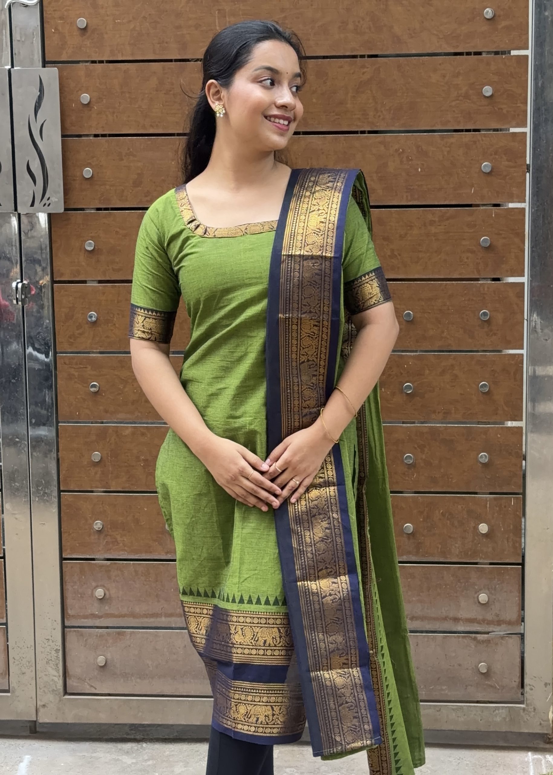 Kanchi Cotton Elephant Border - Green - Image 2