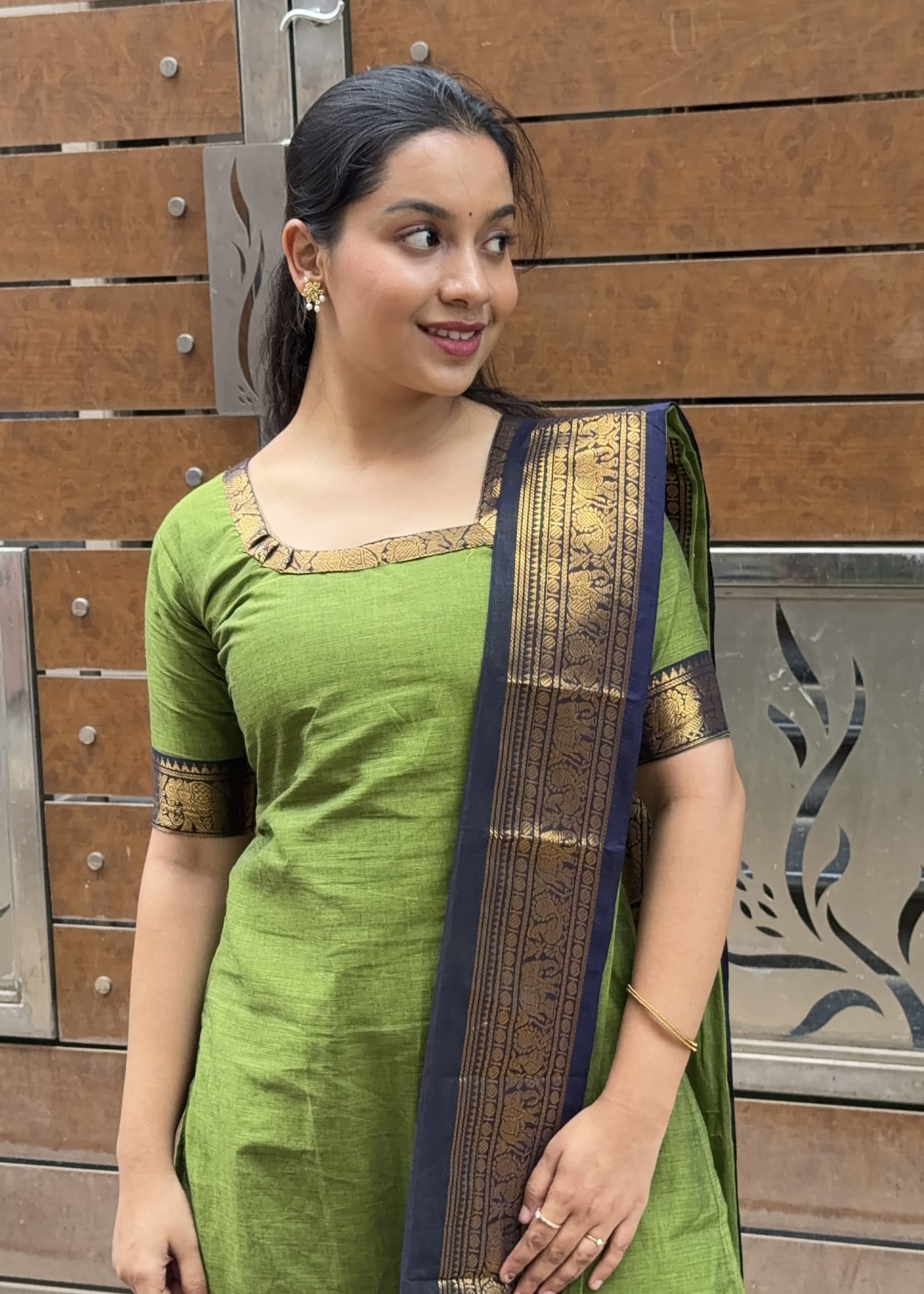 Kanchi Cotton Elephant Border - Green - Image 3
