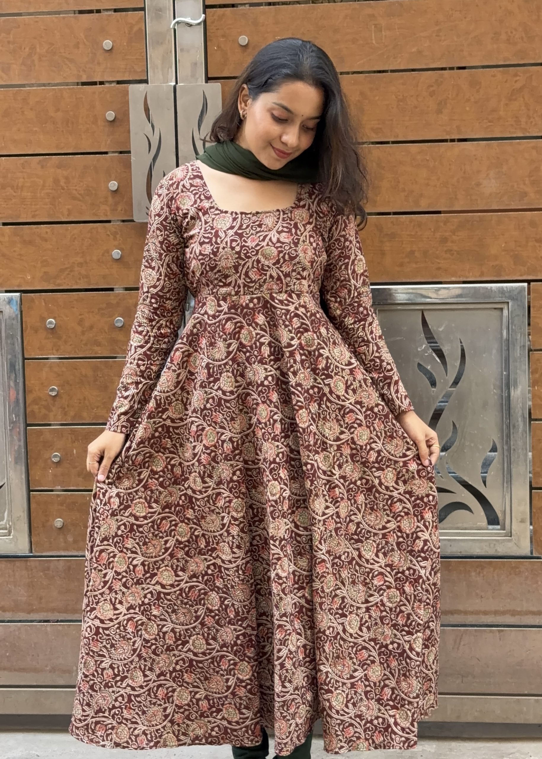 Kalamkari Anarkali - Maroon