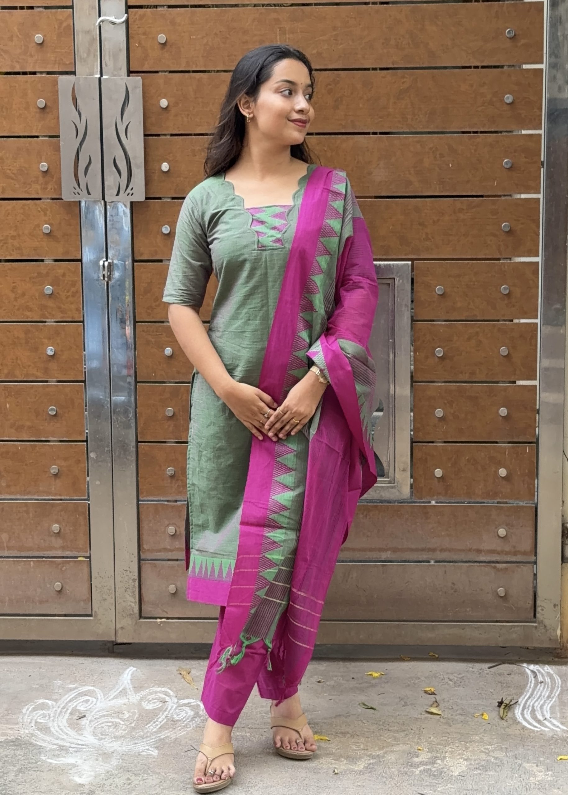 Temple border kurti sets