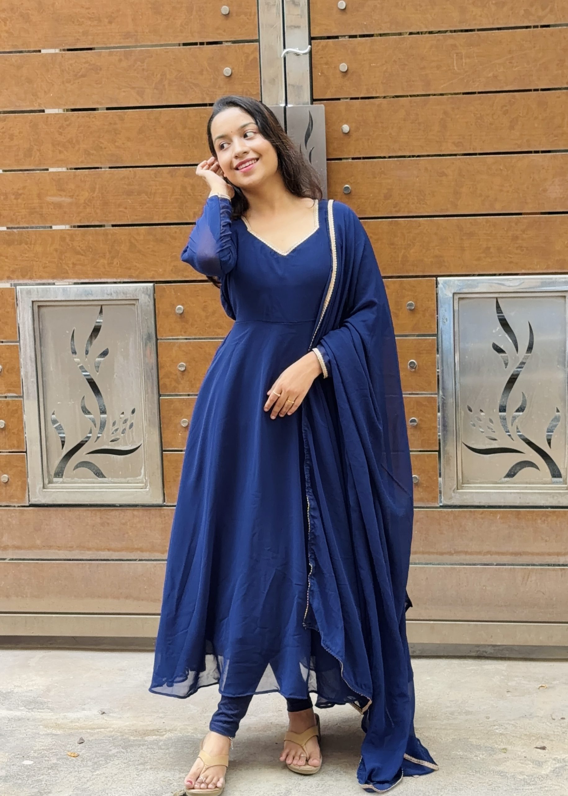 Lace Georgette Anarkali - Dark blue