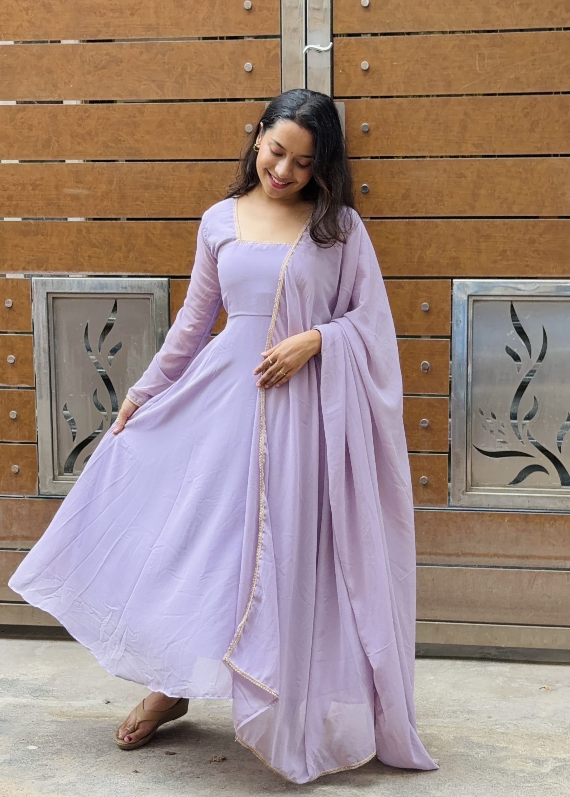 Lace Georgette Anarkali - Lilac