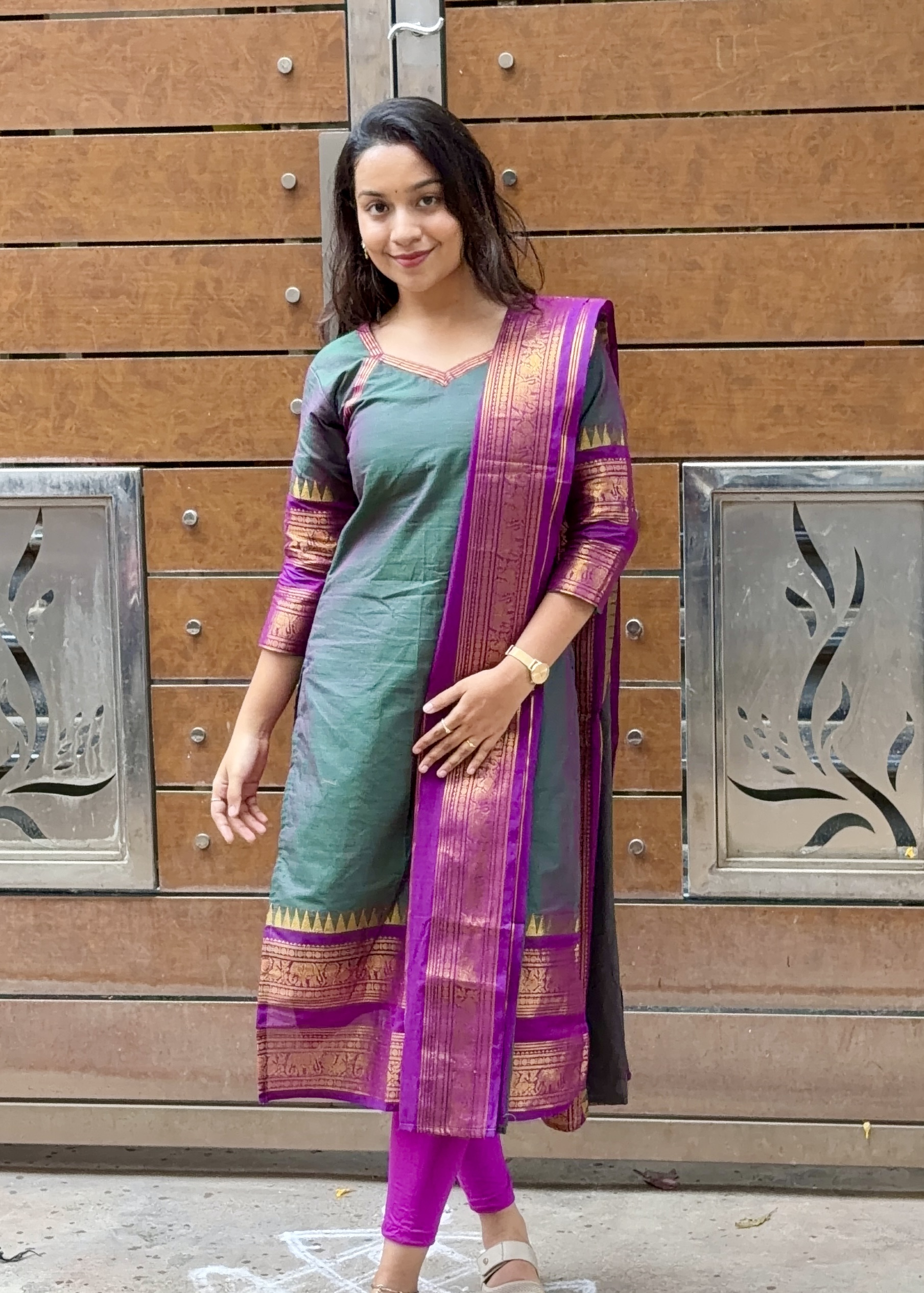 Kanchi Cotton Big Border - Green