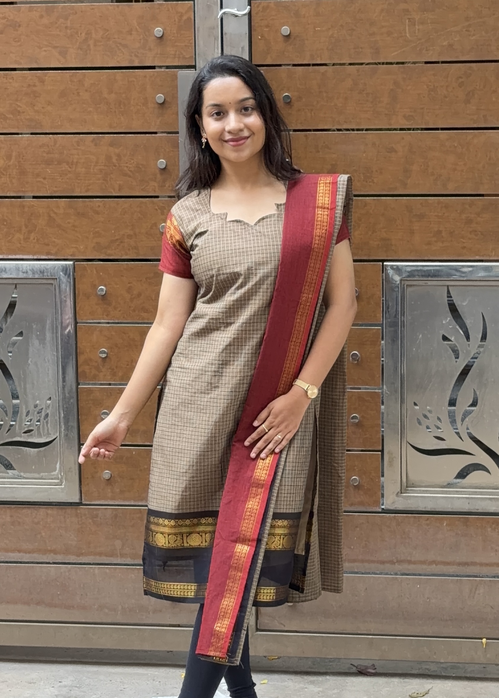 Kanchi Cotton Big Border - Grey with Double Colour