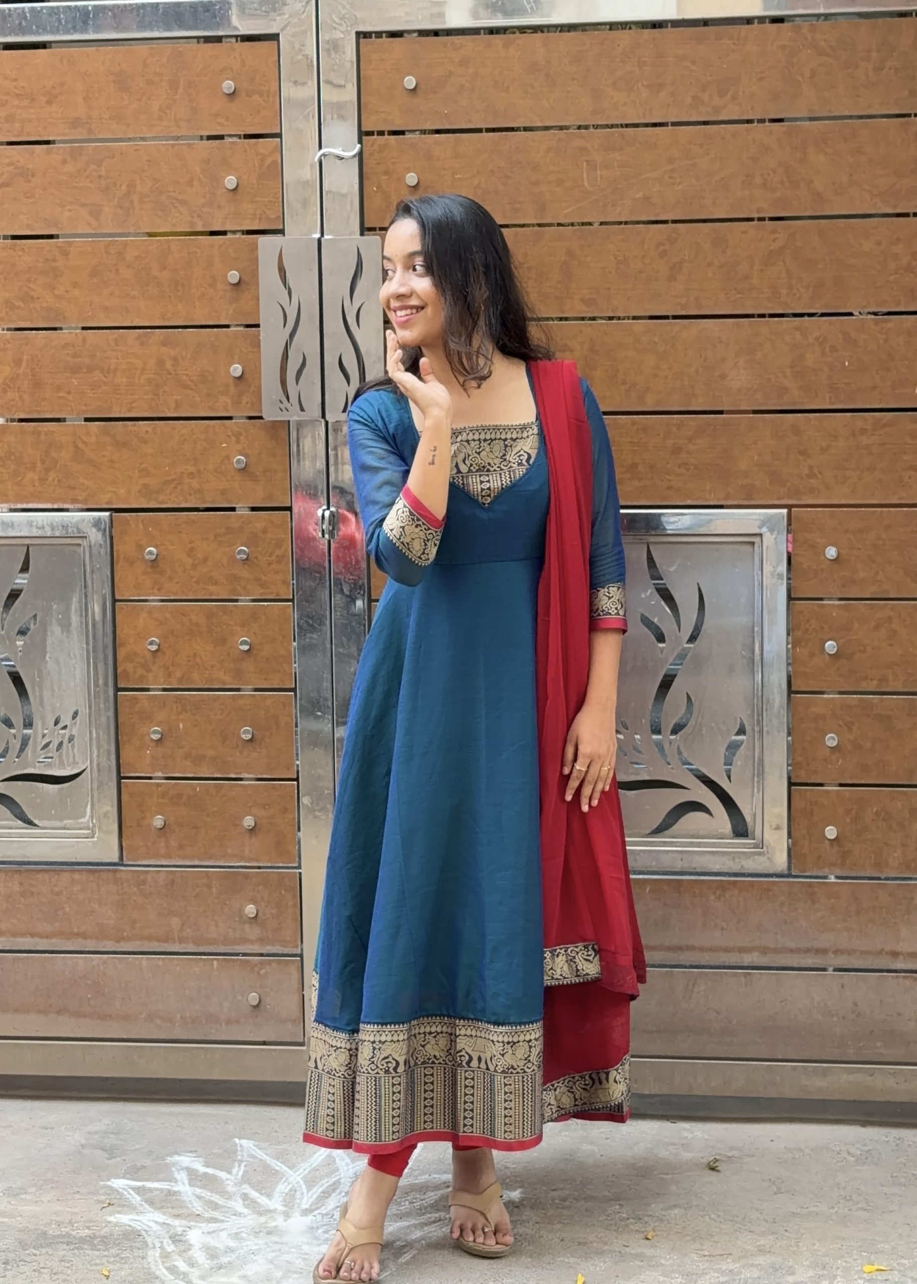 Narayanapet Anarkali - Teal blue - Image 3