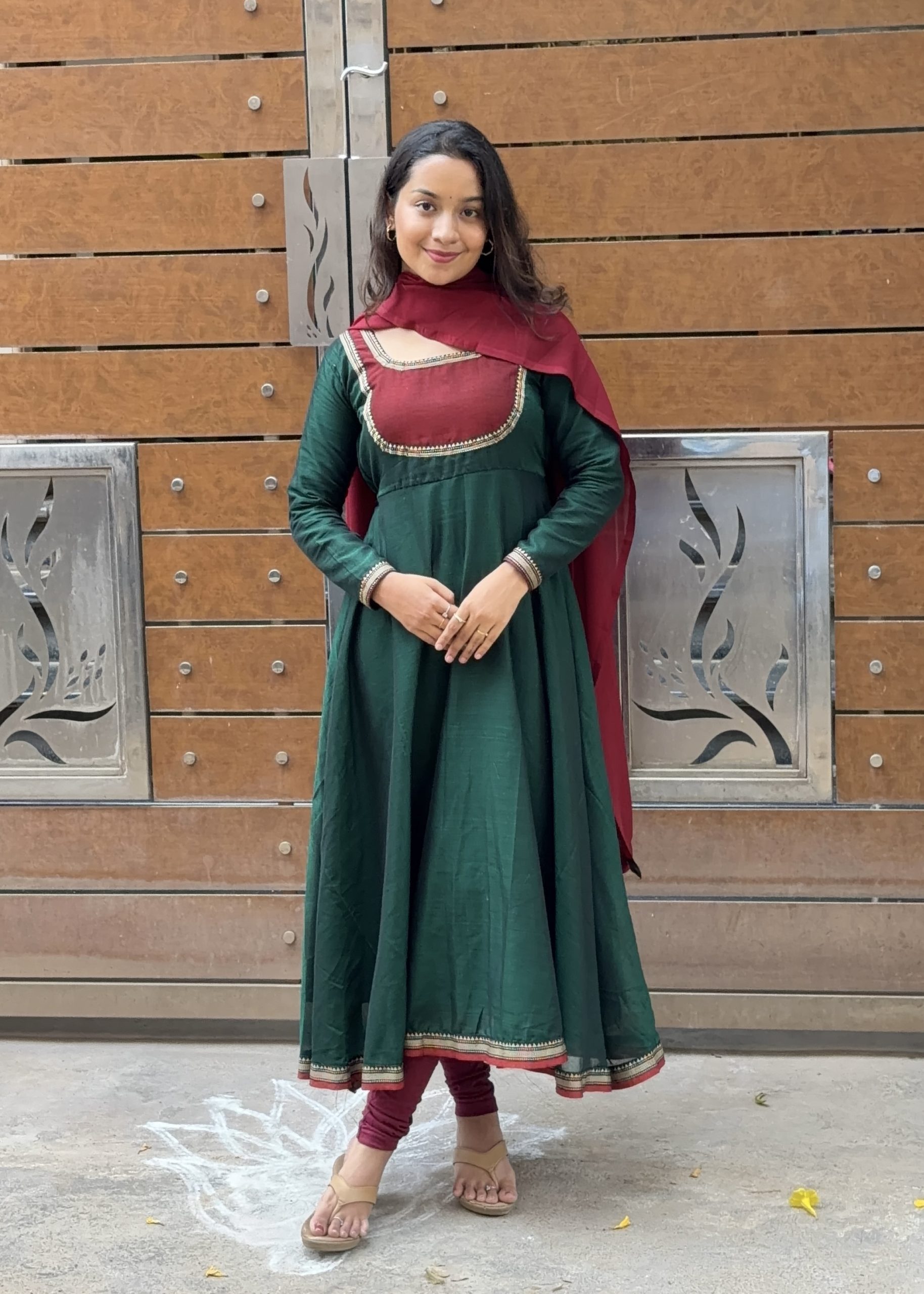 Narayanapet Anarkali - Green with Maroon