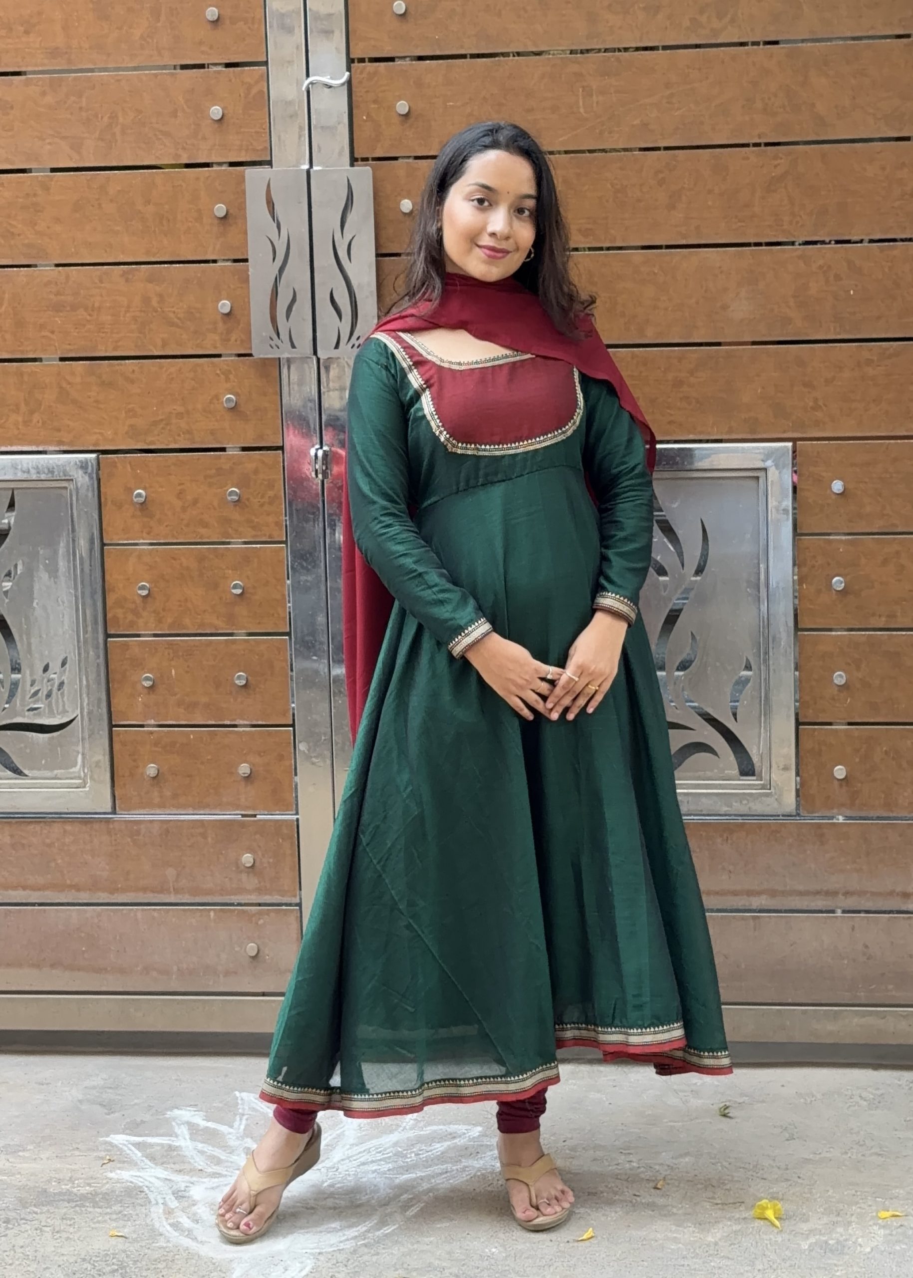 Narayanapet Anarkali - Green with Maroon - Image 3