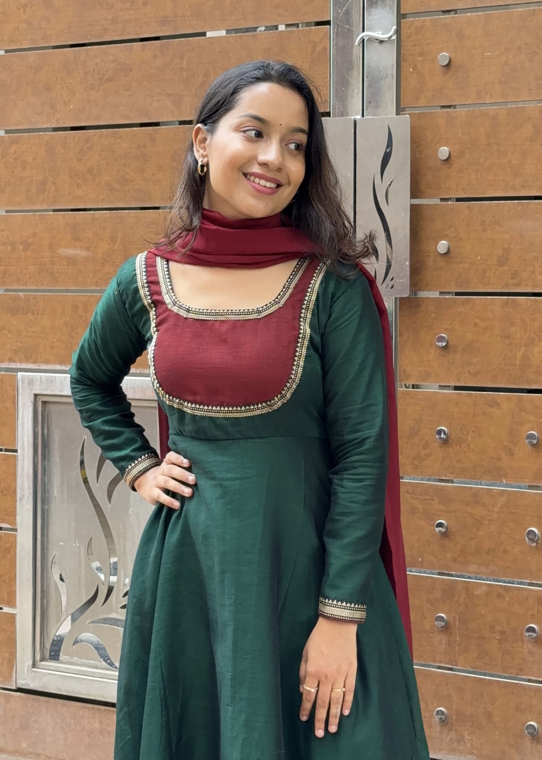 Narayanapet Anarkali - Green with Maroon - Image 2