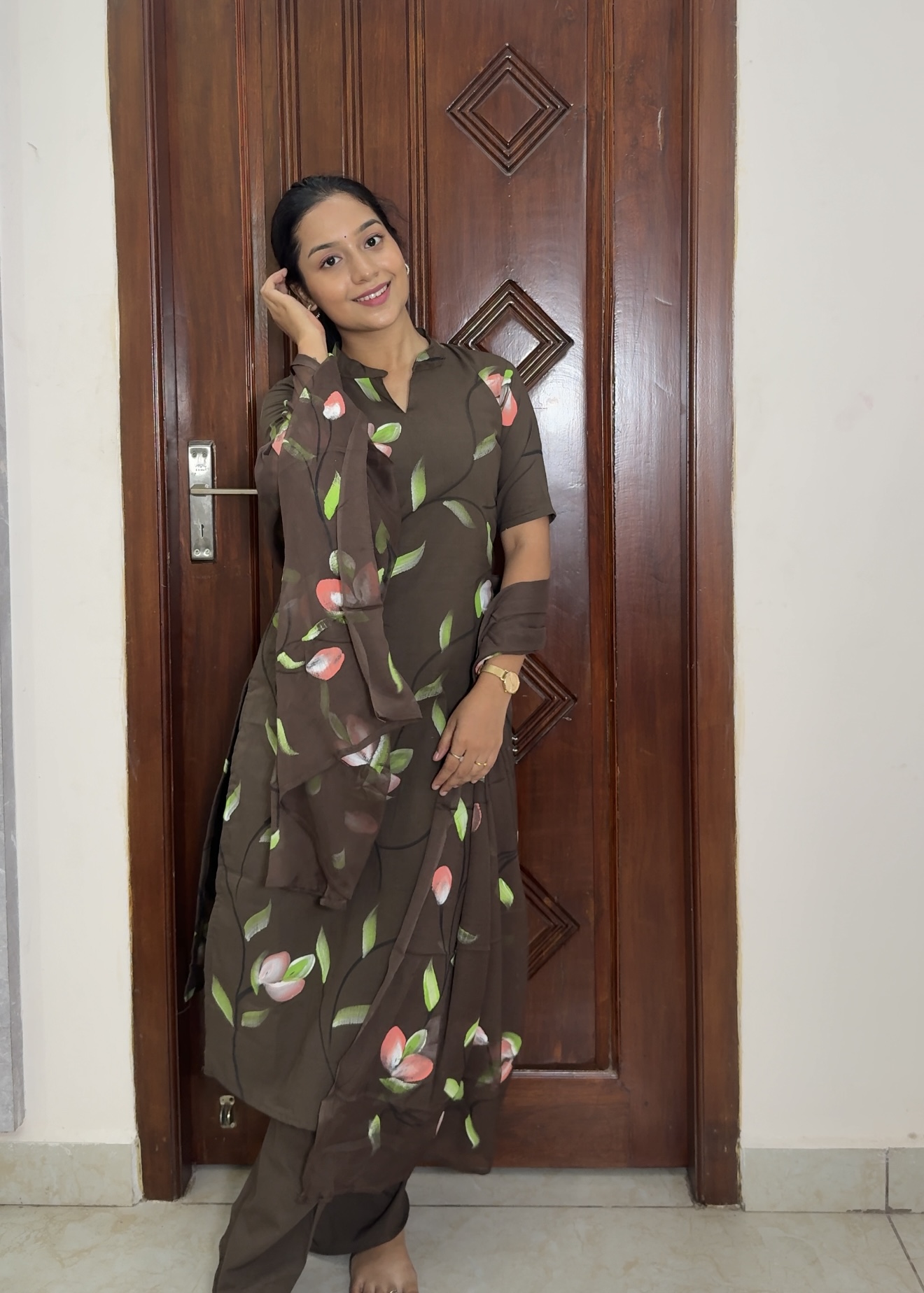 Handpainted Soft Cotton Suits - Coffee Brown
